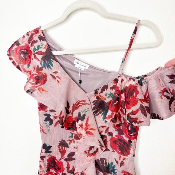 LOVERS and FRIENDS NWT Stacy Holiday Floral Ruffle Asymmetrical Midi Dress - Picture 4 of 9